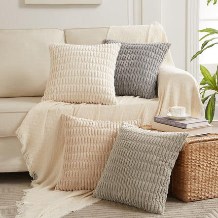 2-Pack Sage Green Throw Pillow Covers – 18x18”, Striped Corduroy, Farmhouse