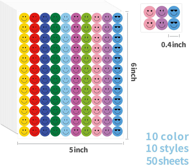 6000 Happy Face Reward Stickers, 3/8 Inch Colorful Smiley Labels for Teachers