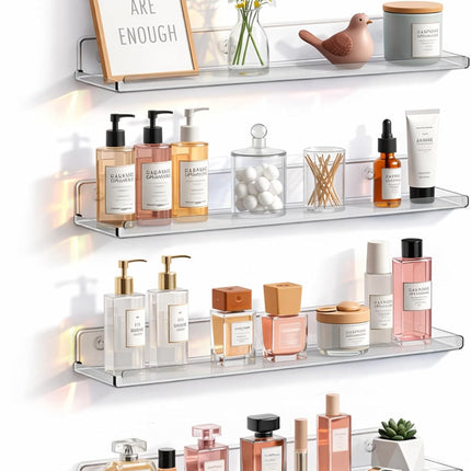 4-Pack Clear Floating Shelves – Organizer for Perfume, Makeup, Decor & More