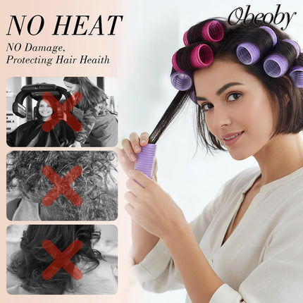 24PCS Self-Grip Hair Rollers 25mm, Heatless Curlers for Short Hair & Bangs, Rose Red & Purple