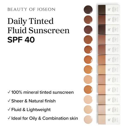 Daily Tinted Fluid Sunscreen – SPF 40, 12 Shades, Hydrating Face Lotion