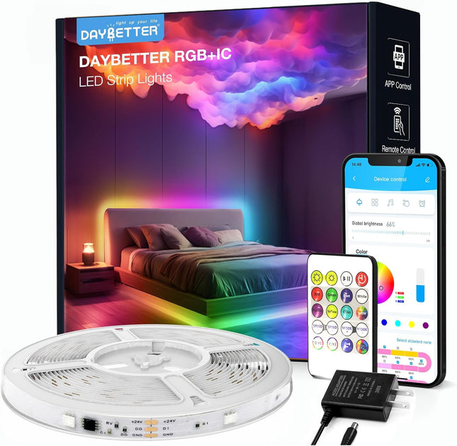 Smart IC LED Strip Lights 16.4ft – Color Changing, Music Sync, App Control