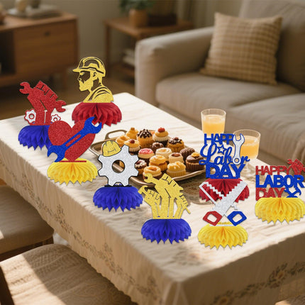 8 Pcs Happy Labor Day Honeycomb Centerpieces Patriotic Party Decor