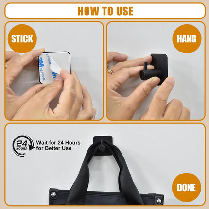 6PCS Black Adhesive Wall Hooks, Waterproof Heavy Duty Towel Hooks for Shower