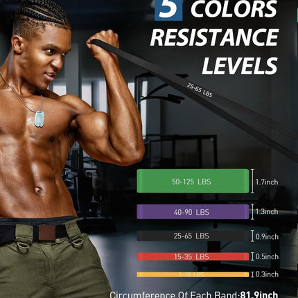 Resistance Bands Set, 5-Level Pull Up Assistance Bands, 5-125 Lbs, Home Gym