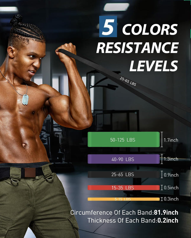 Resistance Bands Set, 5-Level Pull Up Assistance Bands, 5-125 Lbs, Home Gym