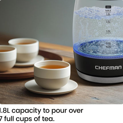 1.8L BPA Free Electric Kettle with Boil-Dry Protection and Glass Body