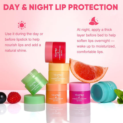 6 Pack Lip Sleeping Mask Overnight Hydrating Treatment for Dry Lips Women