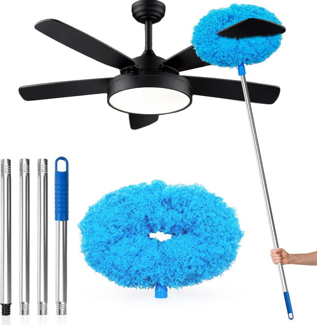 Ceiling Fan Cleaner Duster with Extension Pole 12–51 Inch Microfiber Blue