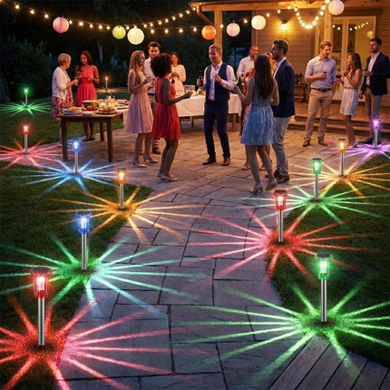 10 Pack Color Changing Solar Pathway Lights, Waterproof Stainless Steel Garden Stake Lights