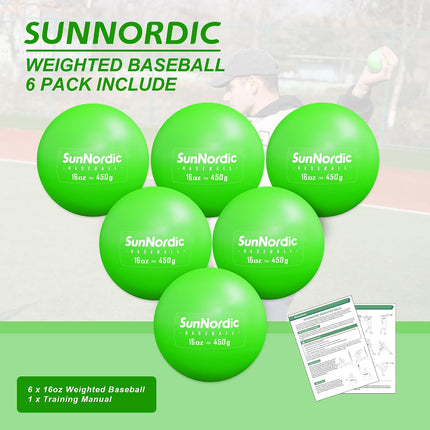 16oz Weighted Baseball Training Set 6 Pack for Hitting and Pitching with Carry Bag