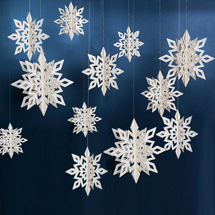 24PCS Winter Snowflake Decorations, Glitter 3D & Garland Set for Xmas & Party Decor