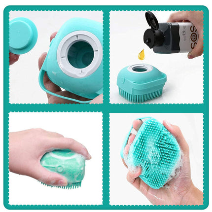 Pet Grooming Brush with Soap Dispenser – Soft Silicone for Dogs & Cats (Pink)