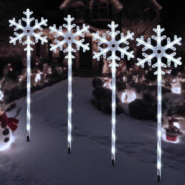 4 Pack Solar Powered Snowflake Pathway Lights, Waterproof Outdoor Christmas Decor