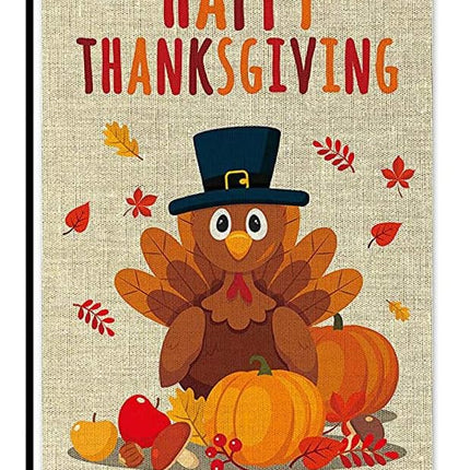 Double-Sided Thanksgiving Yard Flag, Pumpkin & Turkey Garden Banner 12x18