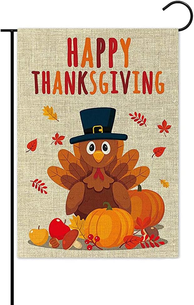 Double-Sided Thanksgiving Yard Flag, Pumpkin & Turkey Garden Banner 12x18