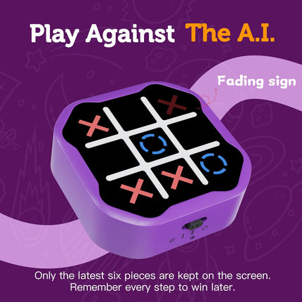 3-in-1 Electronic Tic Tac Toe Game, Handheld Digital, Portable, Purple
