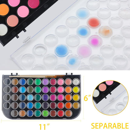 48-Color Watercolor Cake Set with 3 Brushes – Washable & Travel-Friendly