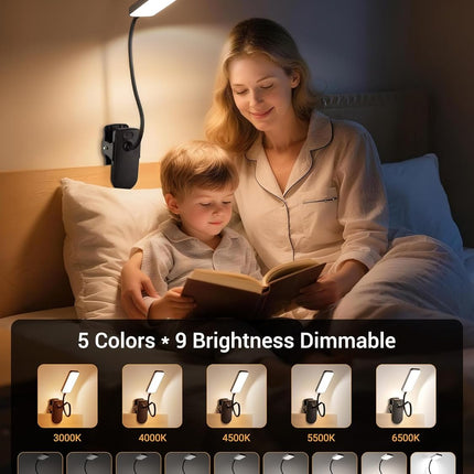Clip On Reading Light 48 LED 9 Brightness 5 Colors Rechargeable 4000mAh Clamp