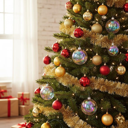18PCS Iridescent Clear Ornament Balls – DIY Plastic Baubles for Christmas Decor