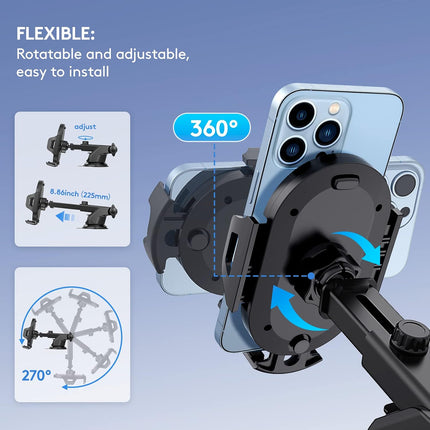 Universal Car Phone Holder Adjustable Windshield Mount, Strong Suction Cup, 4-7"
