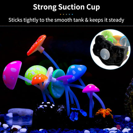 Glowing Artificial Mushroom Aquarium Plant Silicone Fish Tank Decoration 4.3 Inch