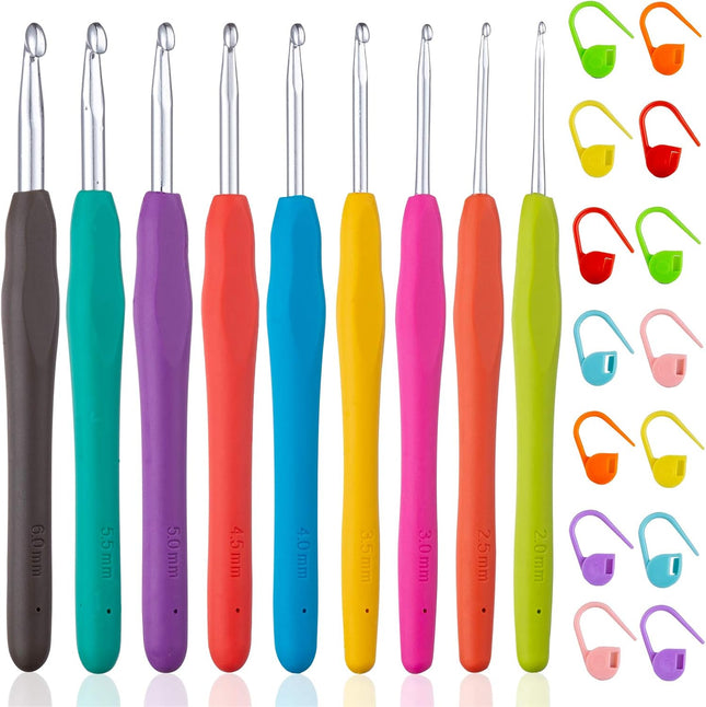 9-Size Crochet Hook Set 2.0–6.0mm – Ergonomic Needles for Beginners & DIY