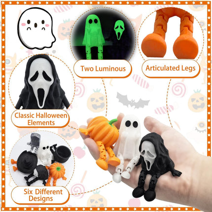 6-Piece 3D Printed Halloween Ghost Figurines, Movable Joints, Pumpkin Table Decor