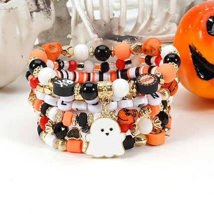 Halloween Heishi Beaded Stretch Bracelets, Stackable Halloween Jewelry for Women