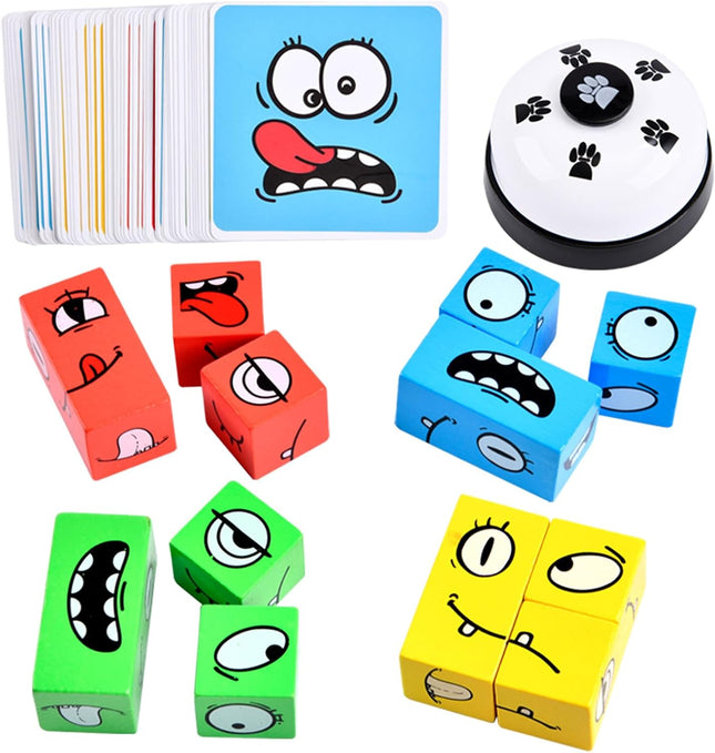Wooden Expression Matching Board Game Face Cube Puzzle for Kids Adults