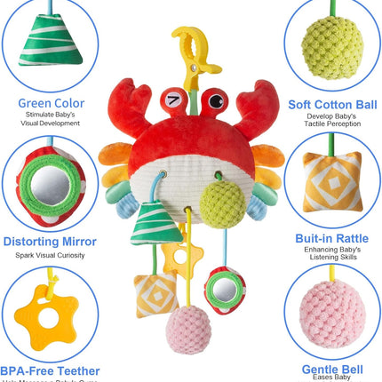 Baby Car Seat Toy with Clip, Rattle Bell Mirror Stroller Hanging Toy 0-12M