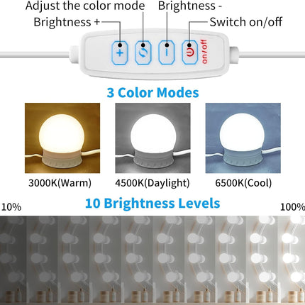 12Pcs LED Vanity Mirror Lights, 3CCT, 10-Level Dimming, USB, Hollywood Style