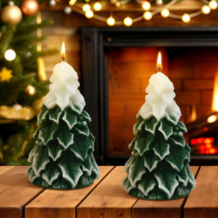 2 PCS Christmas Tree Candles Large Scented Wax Snow Tree Holiday Table Décor