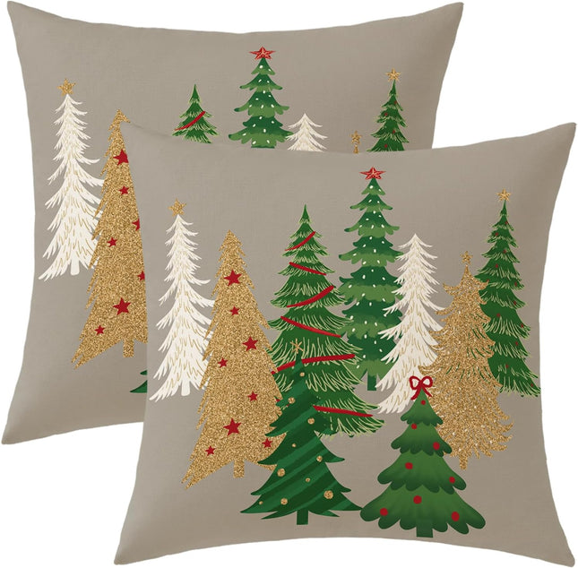 2-Pack 18x18" Gray Christmas Pillow Covers – Holiday Decor for Sofa & Bed