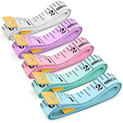 5 Pack Soft Tape Measure 60 Inch, Double-Sided Inch and CM Sewing & Body Measuring Tape