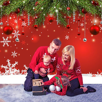 Glitter Red Christmas Snowflake Backdrop 7x5ft – Xmas Party & Photo Decor