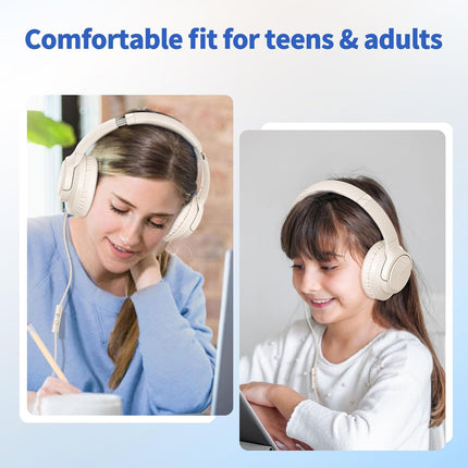 Wired Headphones with Microphone – Foldable Over-Ear, 3.5mm Plug for Travel & School