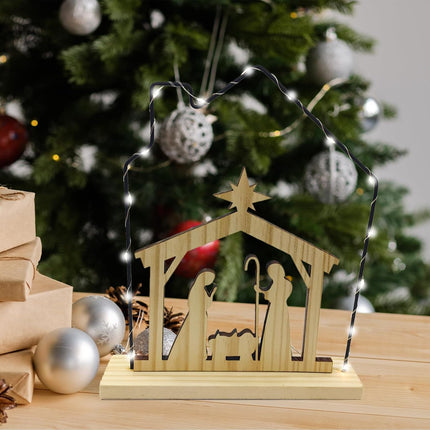 LED Wooden Nativity Scene Set – Holy Family Christmas Figurines Decor