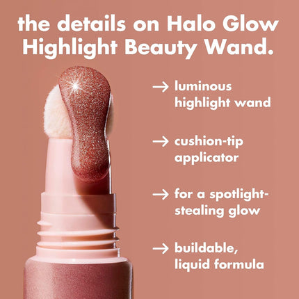 Halo Glow Highlight Beauty Wand, Champagne, Liquid Highlighter, Buildable & Vegan Glow