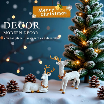 2PCS Reindeer Christmas Decoration | Small Deer Figurines for Table & Mantle