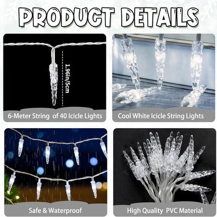 Christmas Battery Powered Icicle Lights – 20ft 40 LED Indoor String Lights