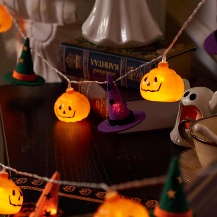 9.8FT Halloween String Lights, 20 LED Pumpkin Witch Hat Lights, Orange Purple Green
