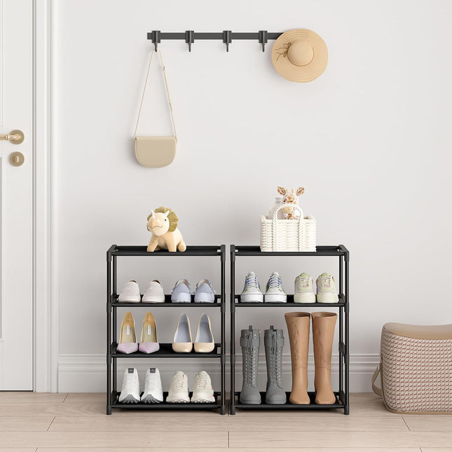 4-Tier Extra Small Shoe Rack – 16.3" Narrow Stackable Closet Organizer