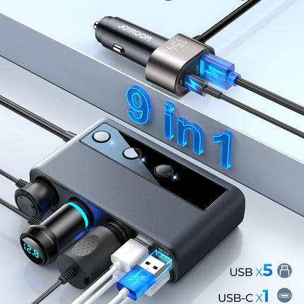 9-in-1 Cigarette Lighter Splitter, 210W Car Charger, PD/QC 3.0, 12V/24V