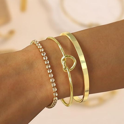 Gold Bangle Cuff Bracelet for Women CZ Tennis Jewelry Set Trendy