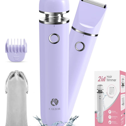 Bikini Trimmer and Shaver Kit for Women 2 in 1 Wet Dry Electric Purple Waterproof