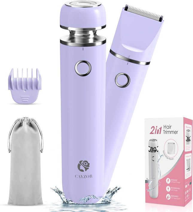 Bikini Trimmer and Shaver Kit for Women 2 in 1 Wet Dry Electric Purple Waterproof