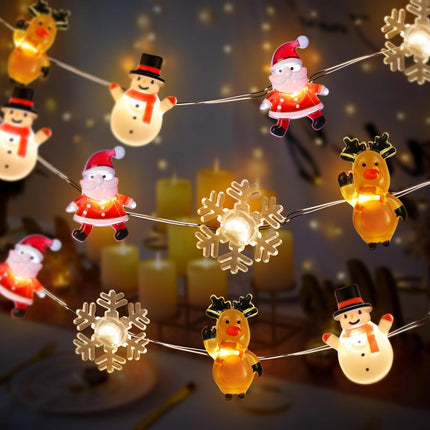 10ft Christmas String Lights – Battery Santa, Snowflake & Elk Decorations