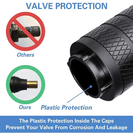 Tire Valve Stem Caps – 4pcs Black Anodized Aluminum, Corrosion Resistant for Cars & Bikes