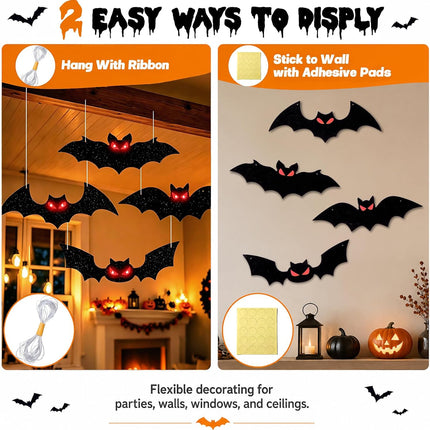 4-Piece Lighted Halloween Hanging Bats, Red Glow Eyes, Waterproof Indoor Outdoor Decor